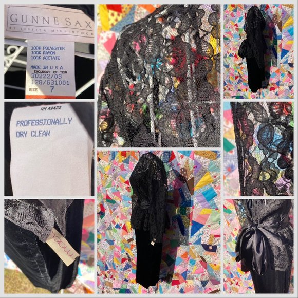 Gunne sax vtg 70s 80s black lace dress 1970s 1980s Jessica McClintock - Picture 2 of 9